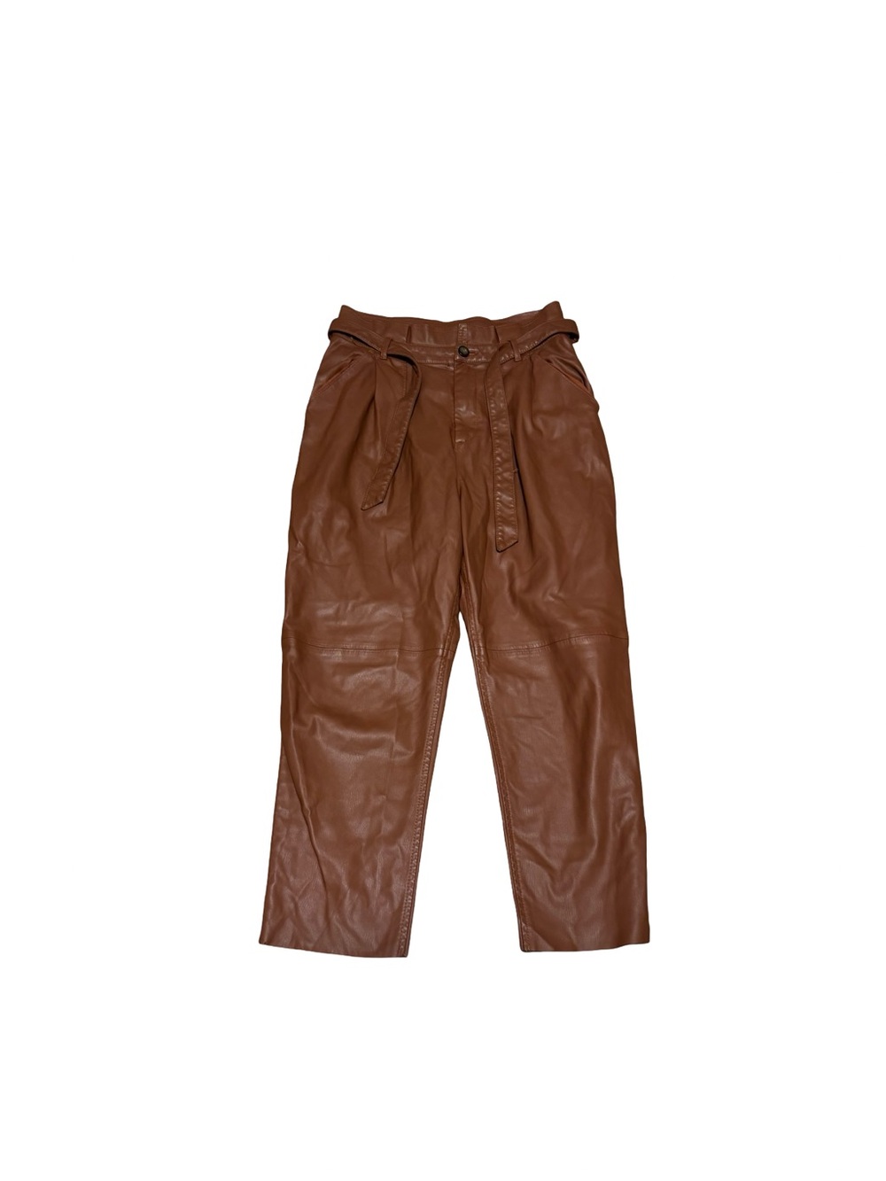Free People Brown Faux Leather Edgy Paperbag-Waist Pants Size 8